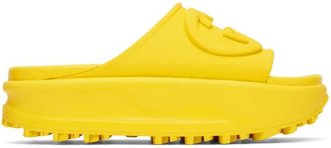 gucci yellow slides|women's slide with interlocking g.